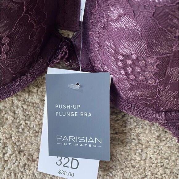 Parisian Intimates Bra PUSH-UP CONVERTIBLE UNDERWIRE PLUNGE BURGUNDY 32D NWT - Picture 4 of 4